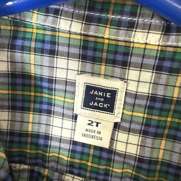 Jaine & Jack Shirt Toddler Boy 2T Blue Green Plaid Long Sleeve Button Up - Picture 3 of 7
